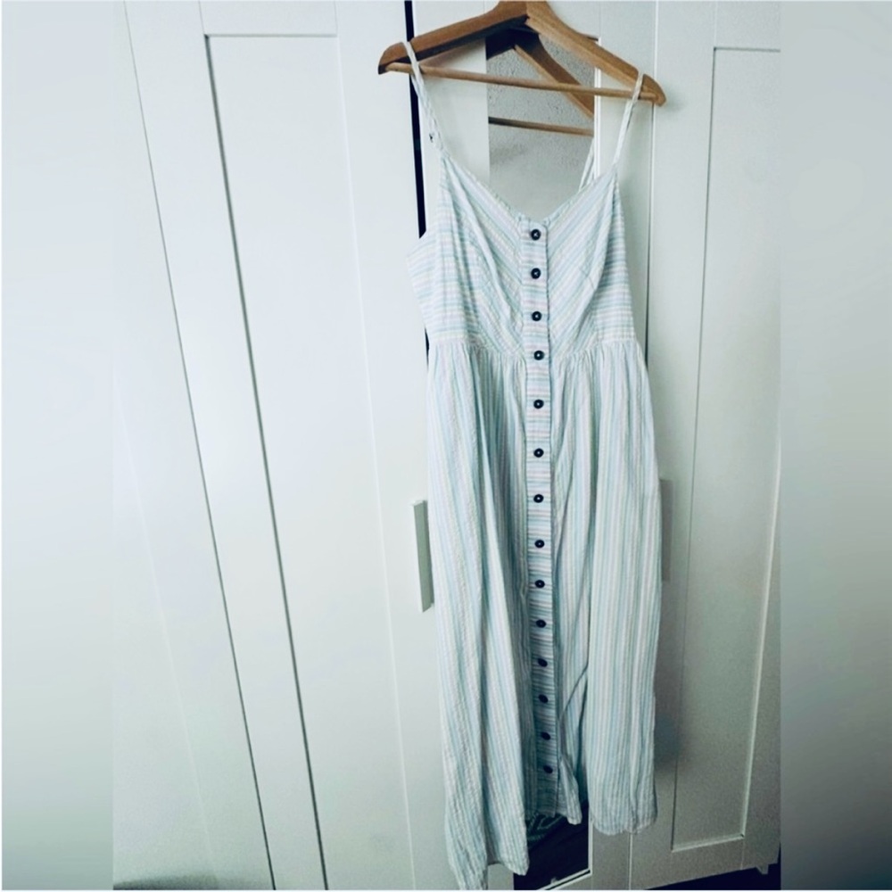 Modcloth Maxi Midi Dress with Pastel Stripes Button Down Womens Large